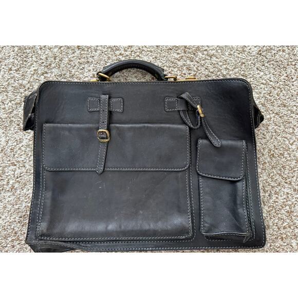 Vintage The Bridge Black Leather Briefcase Messenger Bag Laptop Satchel - Picture 1 of 14